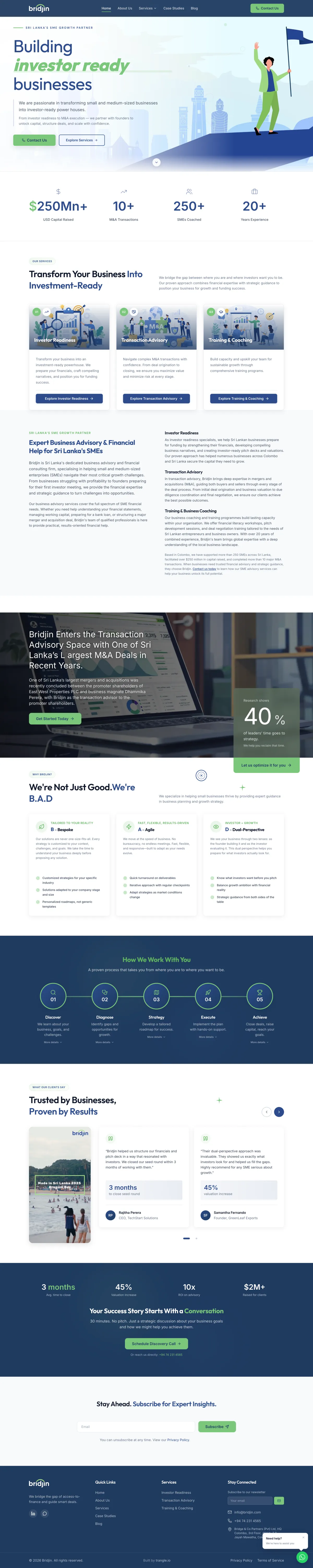 Full homepage of Bridjin — Product platform built by Zenxian