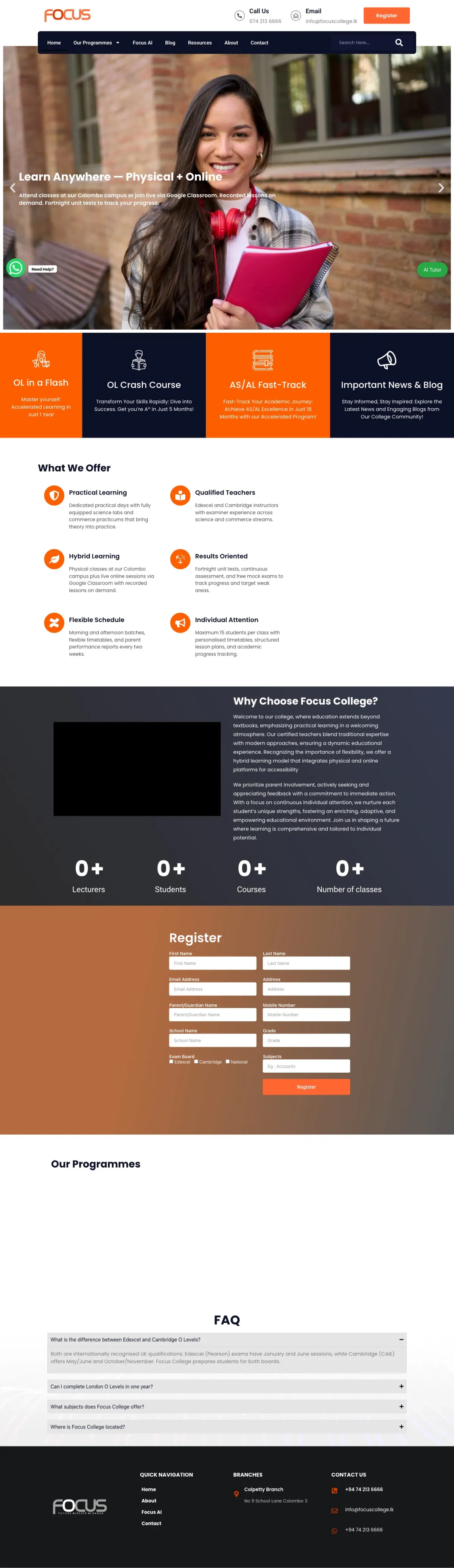 Full homepage of Focus College — Education workflow built by Zenxian