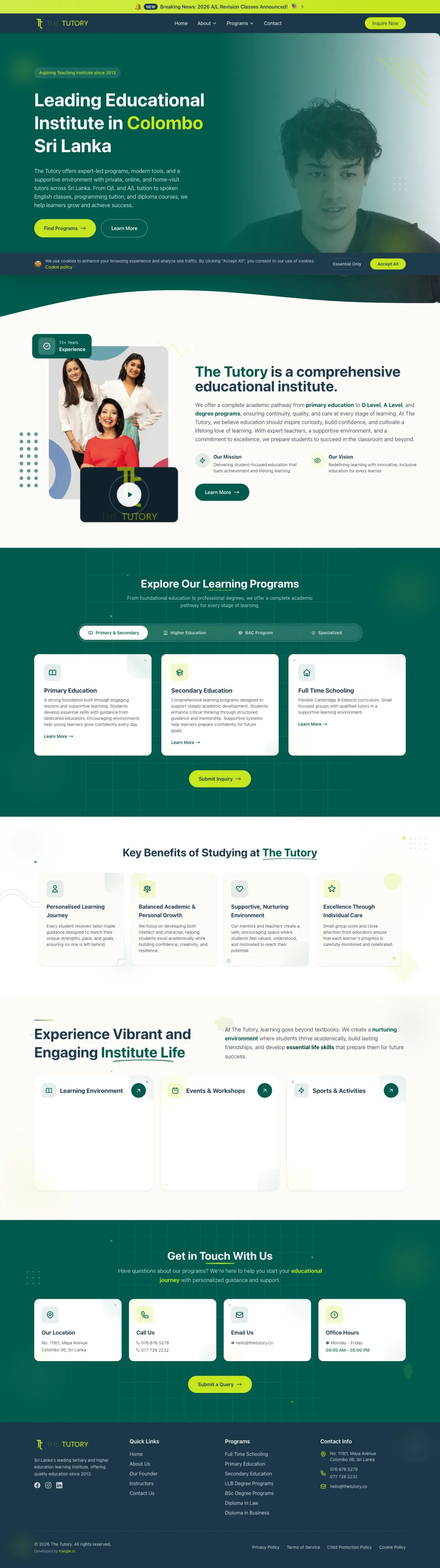 Full homepage of The Tutory — Education website built by Zenxian