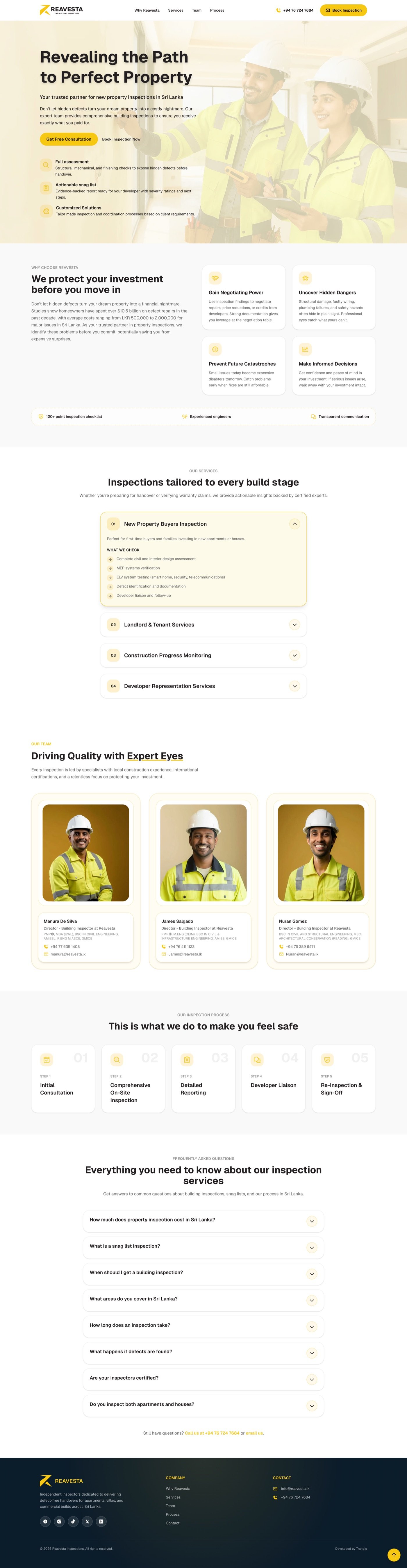 Full page screenshot of the Reavesta property inspection website
